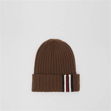 Burberry Stripe Rib Knit Wool Beanie 